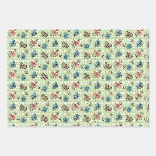 Schattigee bijen, vlinders, bloemen en lieveheersb inpakpapier vel (Voorkant 2)