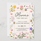 Schattigee bijen wilde bloemen eerste verjaardag kaart (Voorkant)