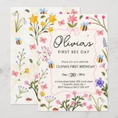 Schattigee bijen wilde bloemen eerste verjaardag kaart (Voorkant / Achterkant)