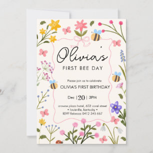 Schattigee bijen wilde bloemen eerste verjaardag kaart