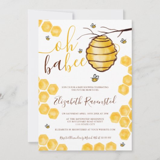 Schattigee bijenhoningraat bijenkorf waterverf bab kaart (Voorkant)