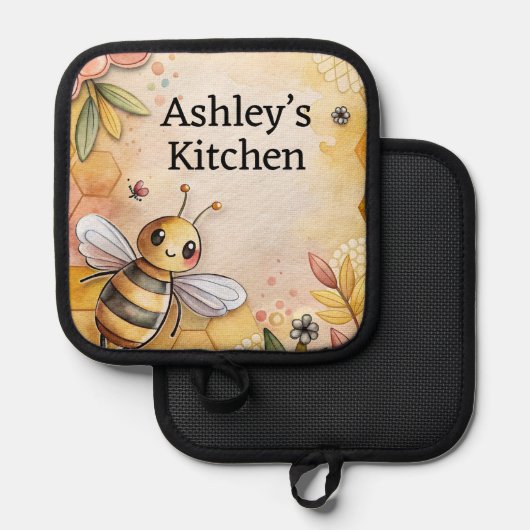 Schattigee bijenhouders gepersonaliseerd pannenlap (Voorkant / Achterkant)