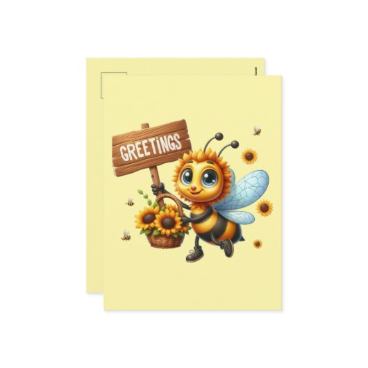Schattigee bijenliefhebbers groeten feestdagenkaart (Voorkant / Achterkant in situ)
