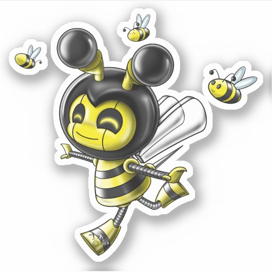 Schattigee bijenrobot sticker (Voorkant)