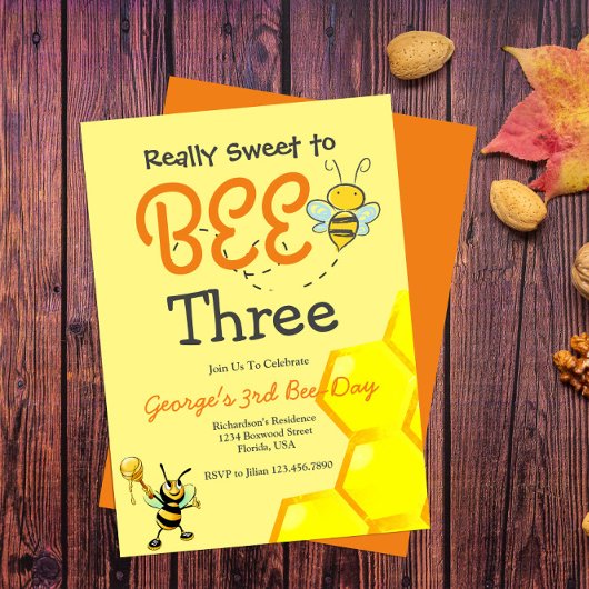 Schattigee bijenverjaardagsuitnodiging kaart