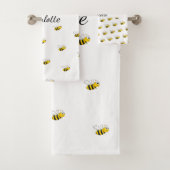 Schattigee bijenwitte monogram naam script bad handdoek (Insitu)