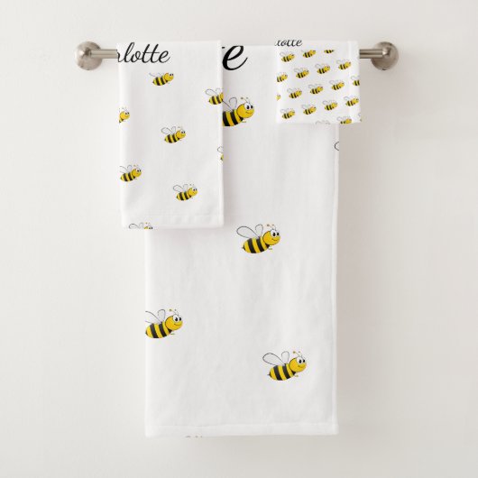 Schattigee bijenwitte monogram naam script bad handdoek (Insitu)