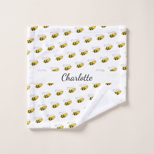 Schattigee bijenwitte monogram naam script bad handdoek (Wasdoekje)