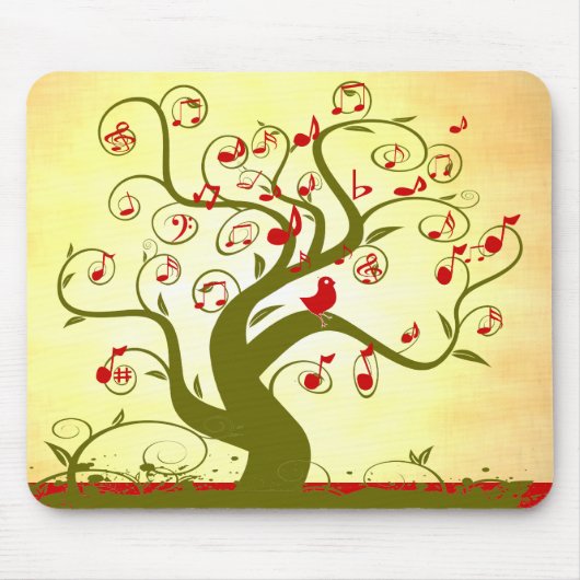 Schattigee Bird Swirl Tree MousePad Muismat (Voorkant)