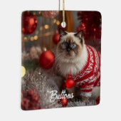 Schattigee Birman Cat Christmas gepersonaliseerd O Keramisch Ornament (Rechts)