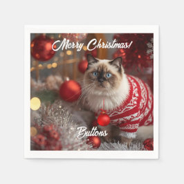 Schattigee Birman Cat Christmas gepersonaliseerd p Servet