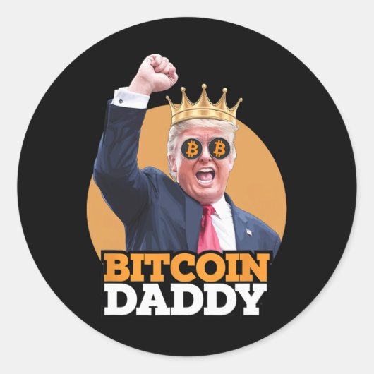 Schattigee Bitcoin Daddy Trump Crypto King Money E Ronde Sticker (Voorkant)