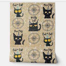 Schattigee Black Cat en Cadeau-Gold Glitter-Meow P Behang