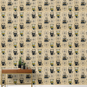 Schattigee Black Cat en Cadeau-Gold Glitter-Meow P Behang