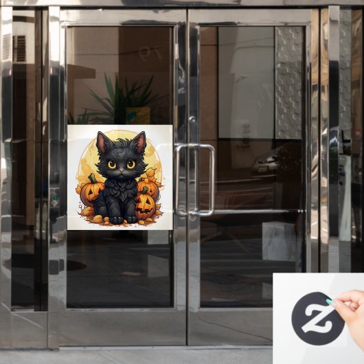 Schattigee Black Cat en Jack-o-Lanterns Raamsticker (Kantoordeur)