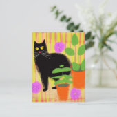 Schattigee Black Cat in kamerplanten Briefkaart (Staand voorkant)