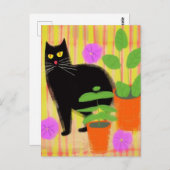 Schattigee Black Cat in kamerplanten Briefkaart (Voorkant / Achterkant)