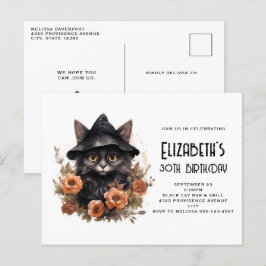 Schattigee Black Cat Witch's Pet Verjaardagsuitnod Briefkaart