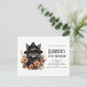 Schattigee Black Cat Witch's Pet Verjaardagsuitnod Briefkaart (Staand voorkant)