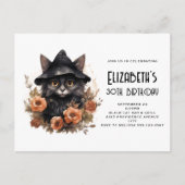 Schattigee Black Cat Witch's Pet Verjaardagsuitnod Briefkaart (Voorkant)