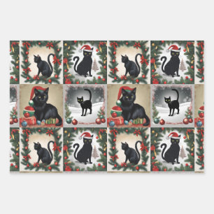 Schattigee Black Cats Christmas Collage voor katte Inpakpapier Vel
