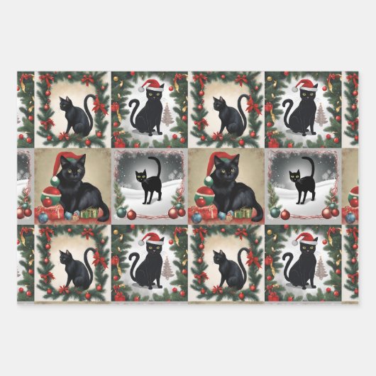 Schattigee Black Cats Christmas Collage voor katte Inpakpapier Vel (Voorkant)