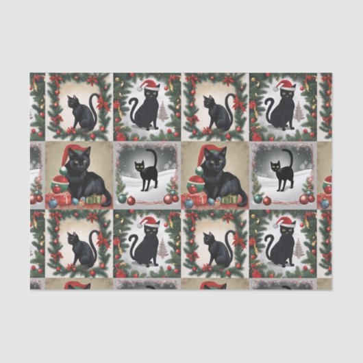 Schattigee Black Cats Christmas Collage voor katte Tissuepapier (Voorkant)