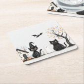 Schattigee Black Cats Halloween Party Kartonnen Onderzetters (Schuin)