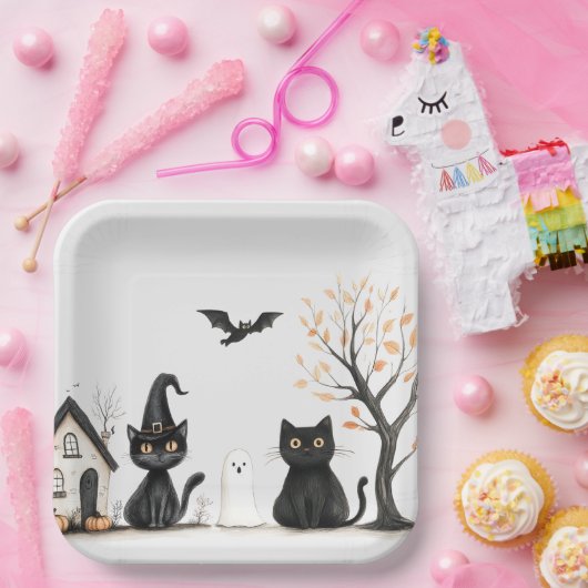Schattigee Black Cats Halloween Party Papieren Bordje (Feest)