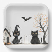 Schattigee Black Cats Halloween Party Papieren Bordje (Voorkant)
