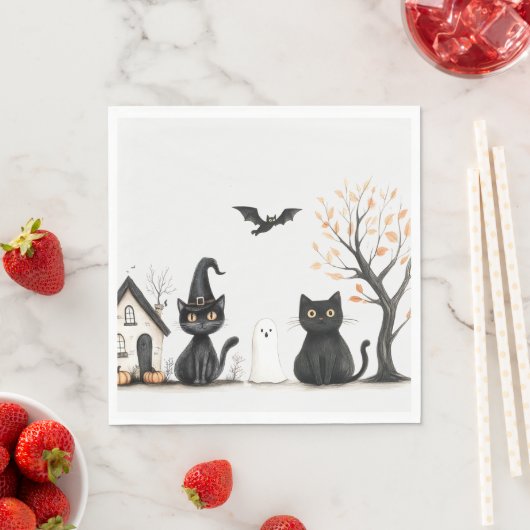 Schattigee Black Cats Halloween Party Servet (Insitu)