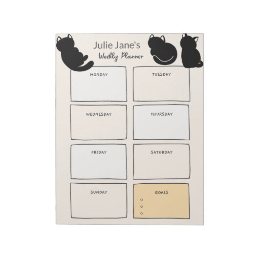 Schattigee Black Cats Weekly Planner gepersonalise Notitieblok (Linkerzijde)