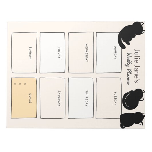 Schattigee Black Cats Weekly Planner gepersonalise Notitieblok (Voorkant)