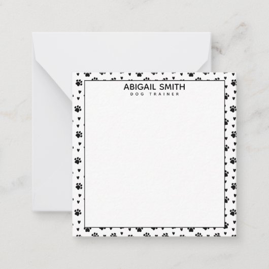 Schattigee Black Dog Paws and Hearts - Gepersonali Notitiekaartje (Voorkant)