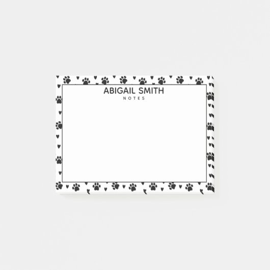 Schattigee Black Dog Paws and Hearts - Gepersonali Post-it® Notes (Voorkant)