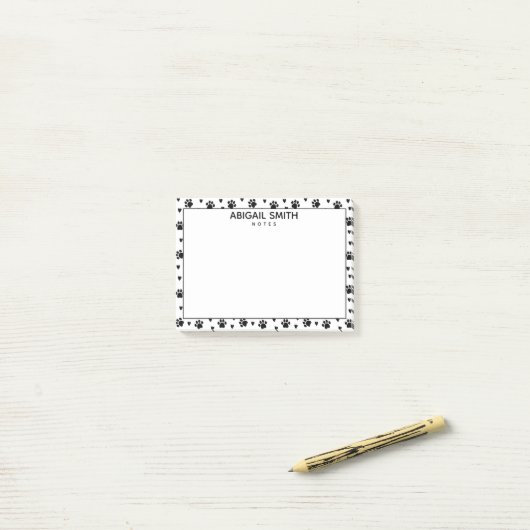 Schattigee Black Dog Paws and Hearts - Gepersonali Post-it® Notes (Op bureau)