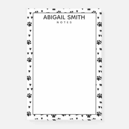 Schattigee Black Dog Paws and Hearts - Gepersonali Post-it® Notes (Voorkant)