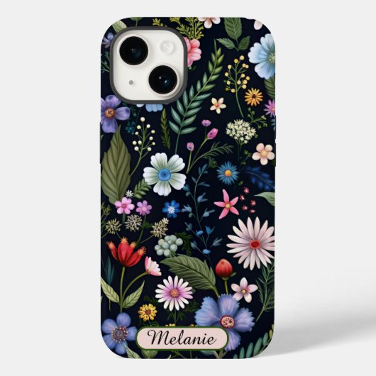 Schattigee Black Floral Wildflower naam Case-Mate iPhone Case (Achterkant)