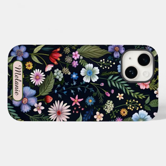 Schattigee Black Floral Wildflower naam Case-Mate iPhone Case (Achterkant (horizontaal))
