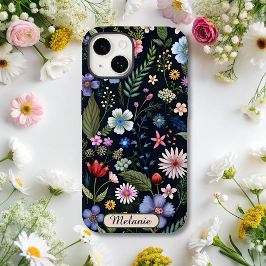 Schattigee Black Floral Wildflower naam Case-Mate iPhone Case