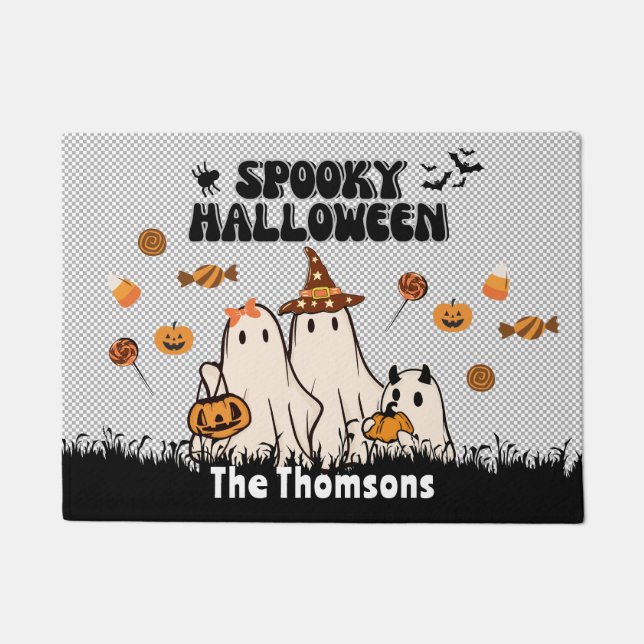 Schattigee Black Groovy Spooky Halloween Ghost Fam Deurmat (Voorkant)