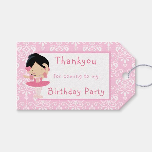 Schattigee Black Haired Ballerina 'Thank You' Gift Cadeaulabel (Voorkant (Horizontaal))