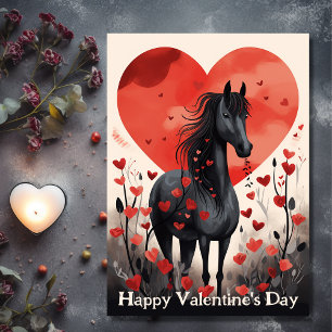 Schattigee Black Horse and Hearts Valentijnsdag Feestdagen Kaart