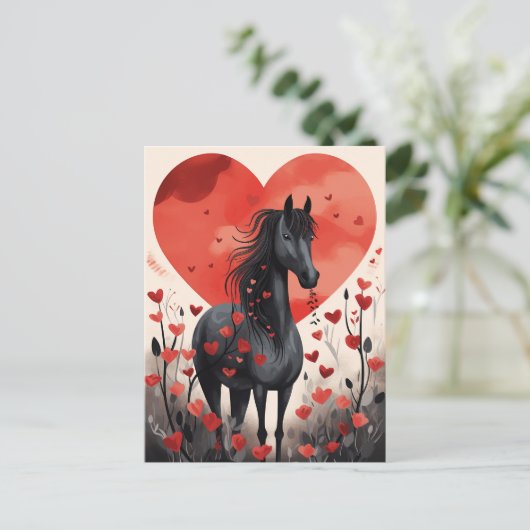 Schattigee Black Horse and Hearts Valentijnsdag Feestdagenkaart (Staand voorkant)