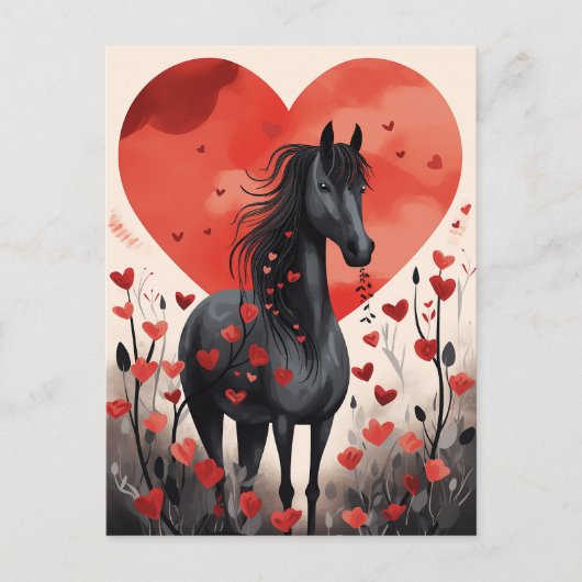 Schattigee Black Horse and Hearts Valentijnsdag Feestdagenkaart (Voorkant)