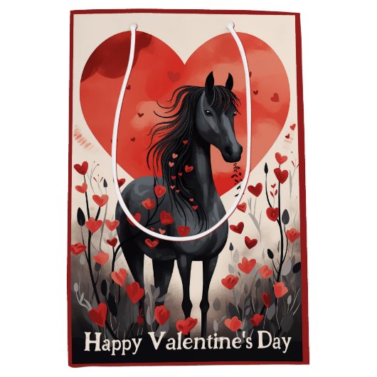 Schattigee Black Horse and Hearts Valentijnsdag Medium Cadeauzakje (Voorkant)
