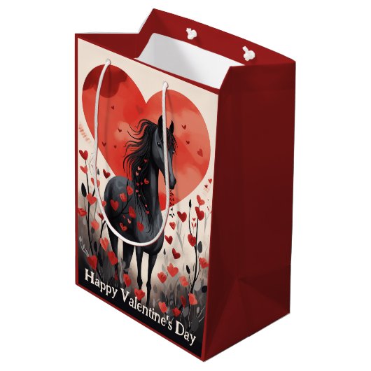 Schattigee Black Horse and Hearts Valentijnsdag Medium Cadeauzakje (Achterkant Gekanteld)