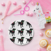 Schattigee Black Lab Hond met rode roos Papieren Bordje (Feest)