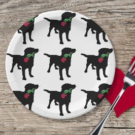 Schattigee Black Lab Hond met rode roos Papieren Bordje