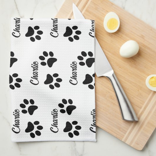 Schattigee Black Paw Pet Lover naam Keuken Theedoek (Quarter Fold)